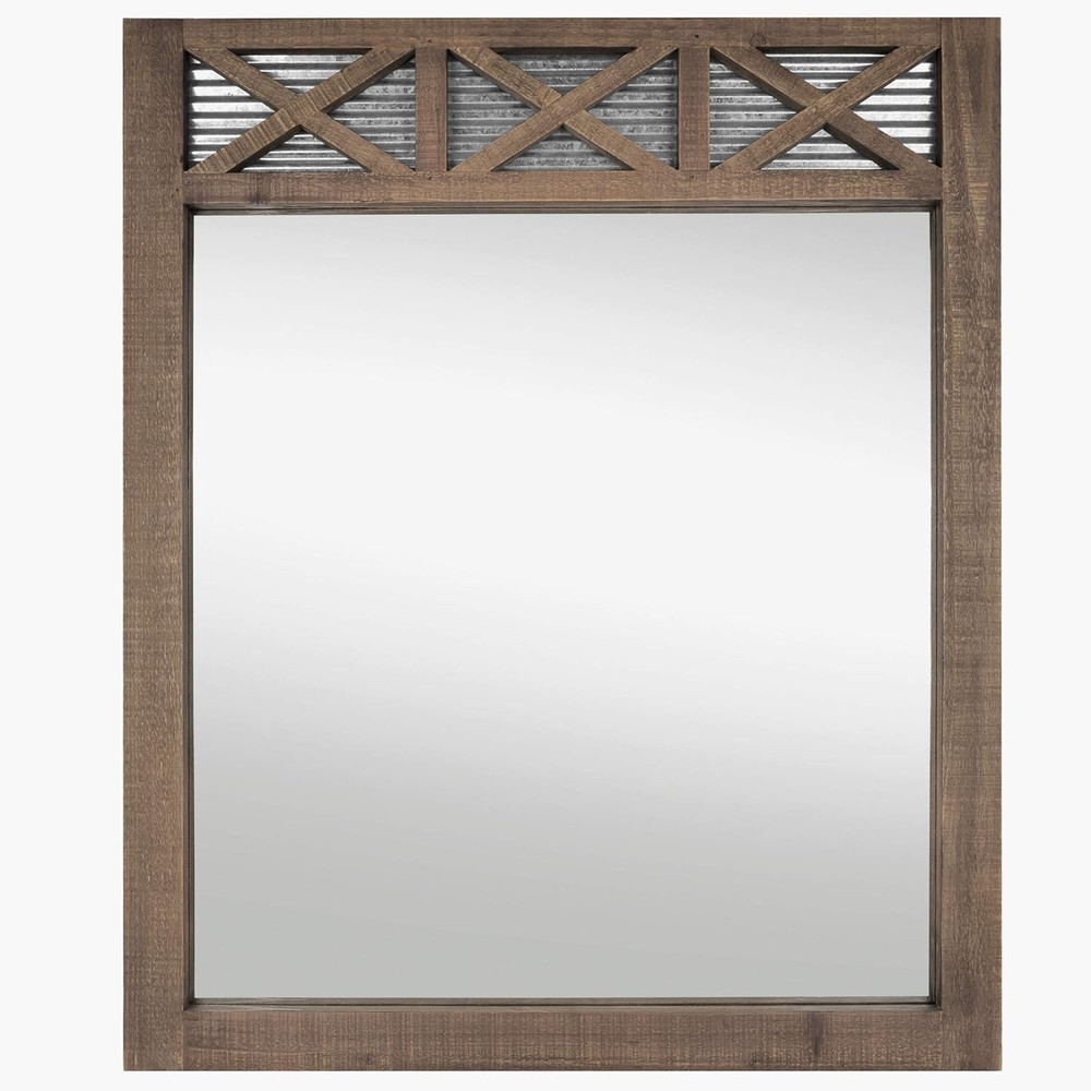 Rustic Farmhouse Bathroom Mirror - Large 28" x 34" Wall Decor in Brown