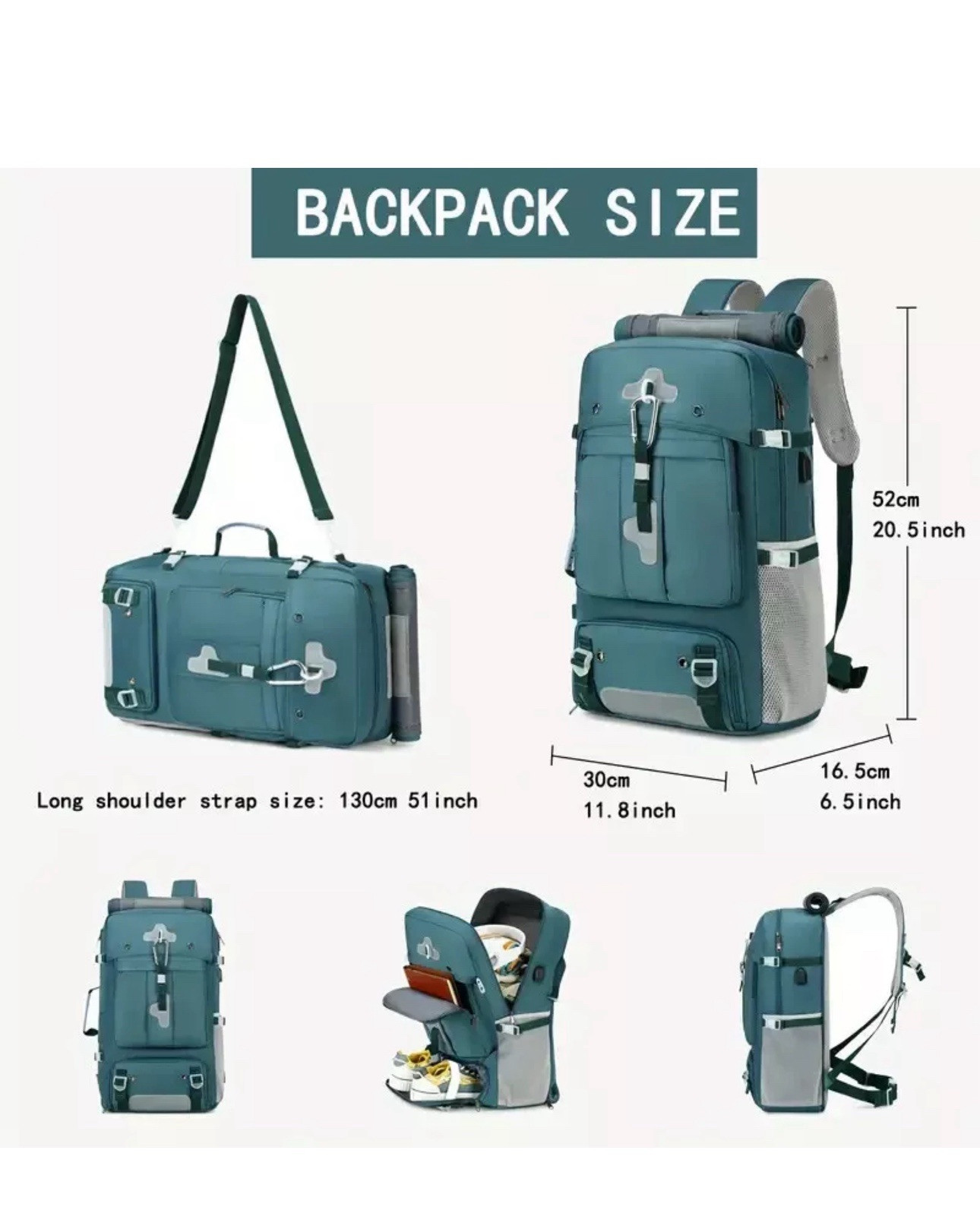 Light Blue Travel Backpack, Can Be Converted into a Shoulder Bag 5