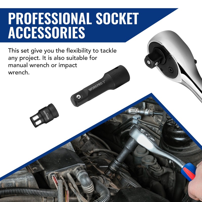 WORKPRO 18-PCS Drive Tool Accessory Set 1/4"&3/8"&1/2" Socket Adapter Extensions gallery