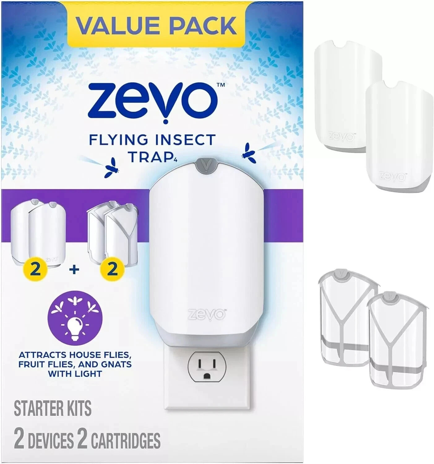 Zevo Flying Insect Trap (2 Plug-in Bases + 2 Cartridges) Featuring Blue UV Light gallery