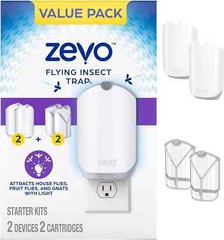 Zevo Flying Insect Trap (2 Plug-in Bases + 2 Cartridges) Featuring Blue UV Light