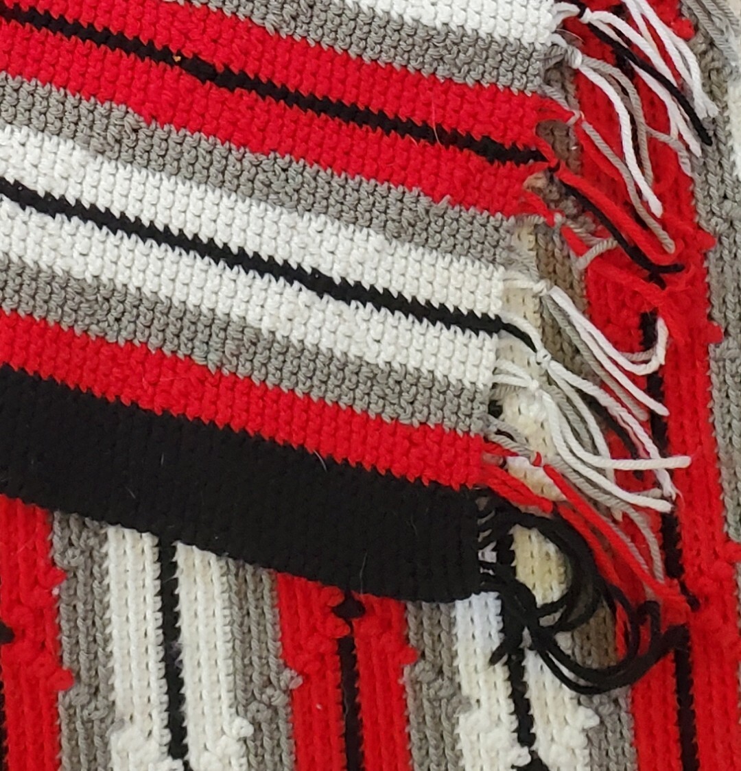 Handmade Blanket, Afghan, Crochet - Red, White, Gray, Black Tribal 48 X 72" gallery