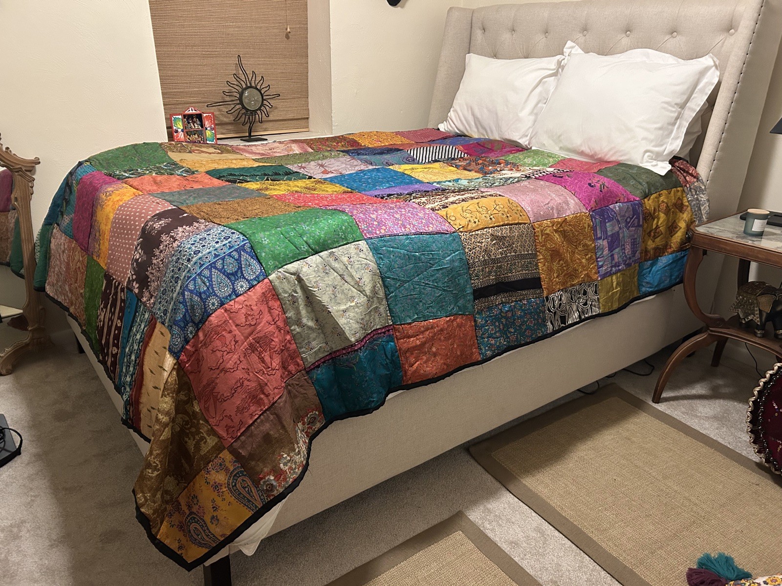 Sacred Threads Bohemian Silk Patchwork Quilt. 78”X 93”. Made In India gallery