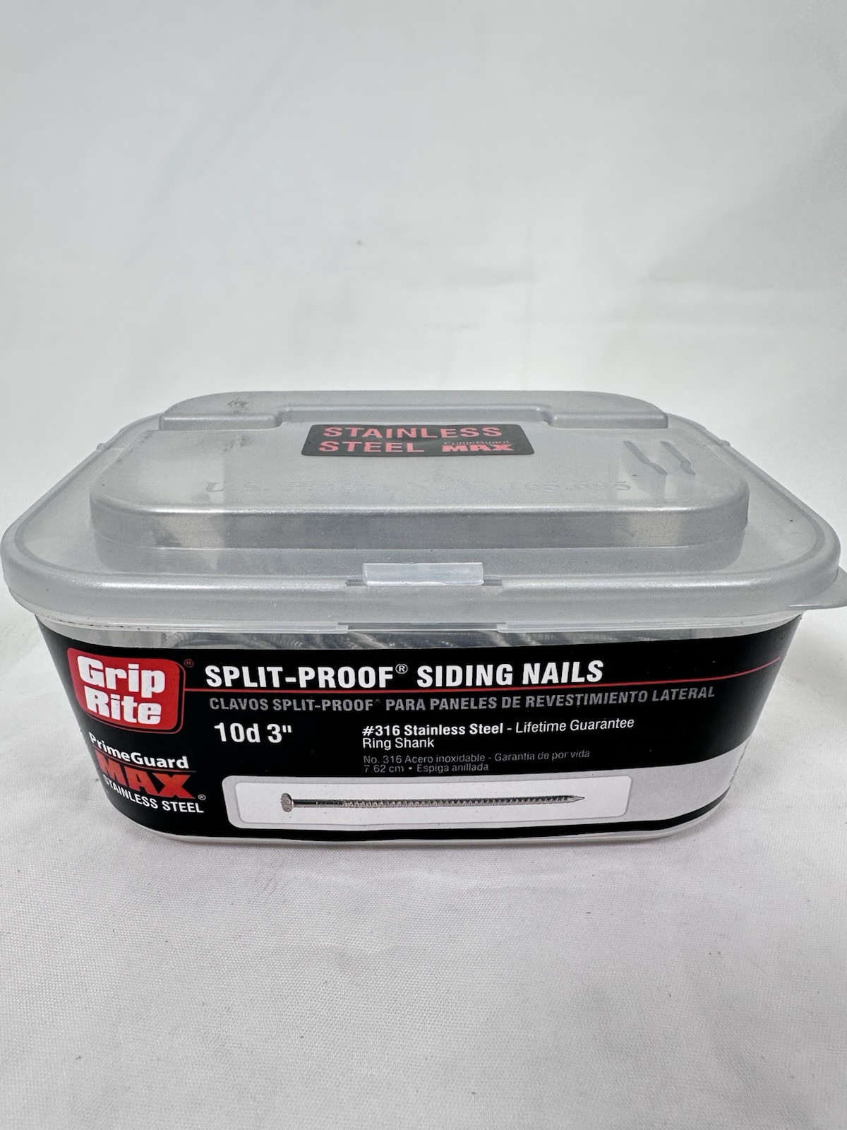 Grip Rite 10d 3" Max 316 Stainless Steel Nails Ring Shank Siding Split Proof 1lb gallery