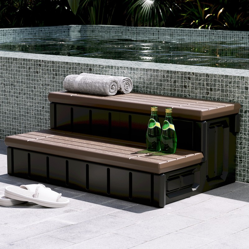 36'' Universal 2 Slip-Resistant Spa & Hot Tub Spa Steps with Storage Brown+Black gallery