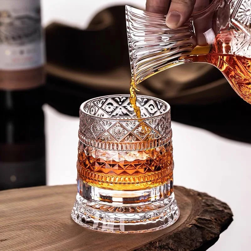 Rotating Whiskey Glass 280ml Crystal Tumbler Liquor Cup with Base Bar Gift gallery