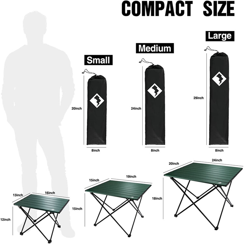 VILLEY 16"/19"/24" Camping Side Table Aluminum Roll Up Folding Beach Table w/Bag gallery