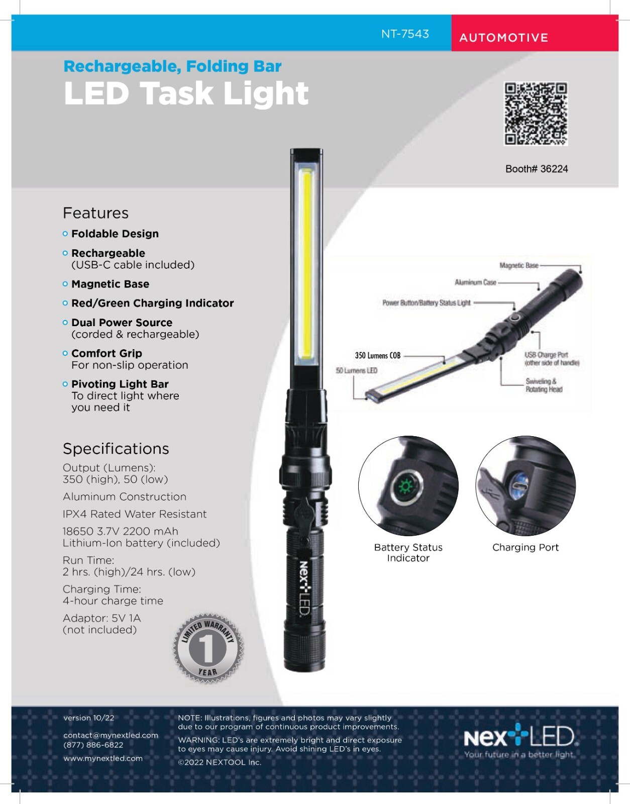 350 Lumen USB Rechargeable Work Light with Magnetic Base, COB LED Light, NextLED gallery