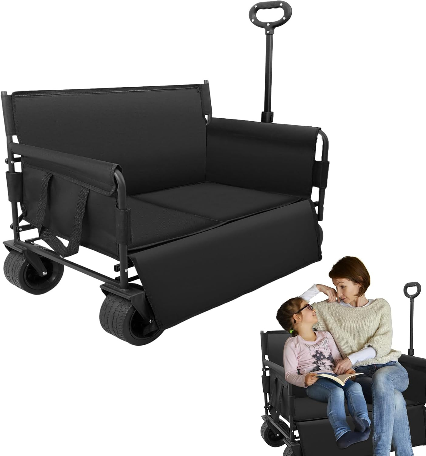 Wagon Bench Love Seat: Collapsible Heavy Duty Wagon - 500 LBS Beach Cart with Bi gallery