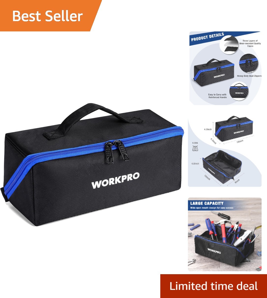 Versatile 10" Fabric Tool Bag with High-Quality Zippers for Easy Access gallery