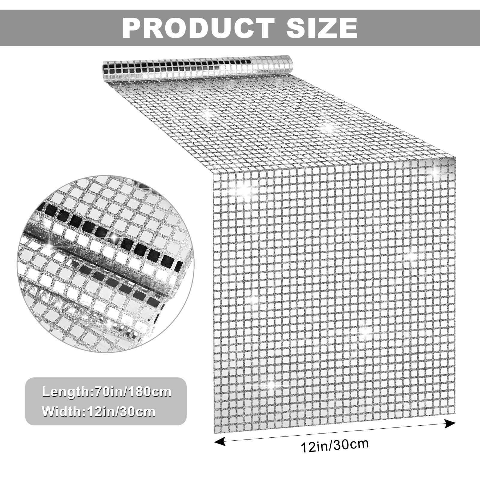 12x70 Inch Glitter Disco Party Table Runner Mirror Silver 70s 80s Retro gallery
