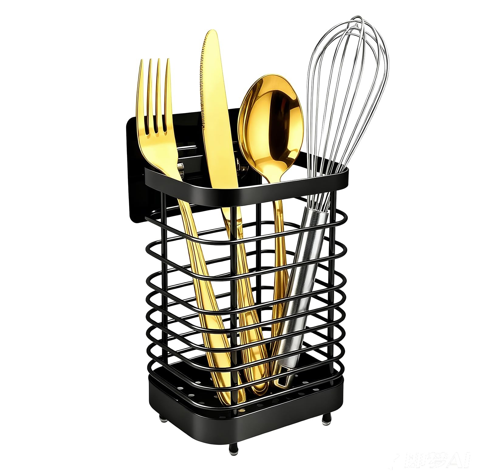 Black Wall Mount Tabletop Stainless Steel Utensil Holder Drying Caddy gallery