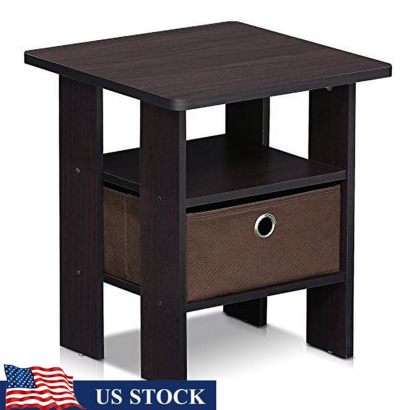 Compact Engineered Wood End Table W/ Storage Bin Rounded Edges Stylish Design US gallery