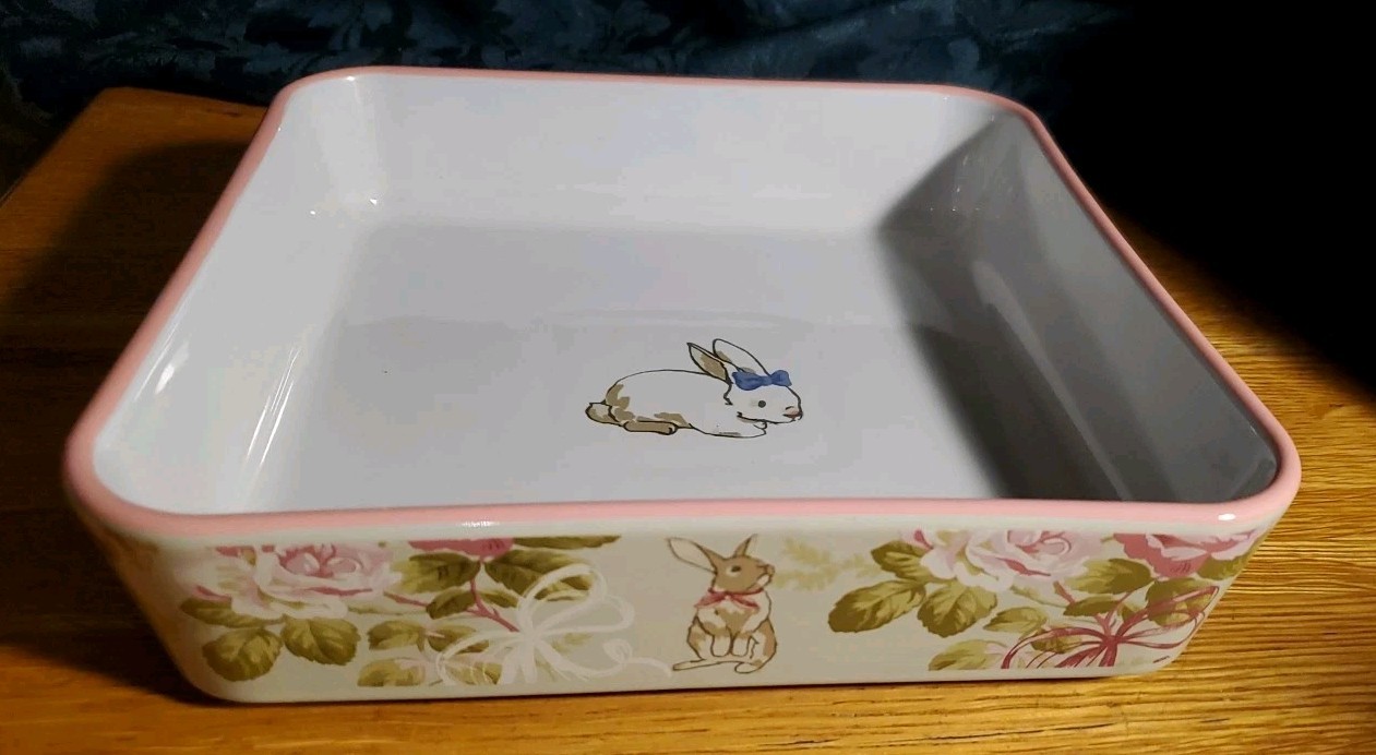 Zrike Laura Ashley Spring Easter Bunny Rabbit Floral 9" Square Baker Baking Dish gallery