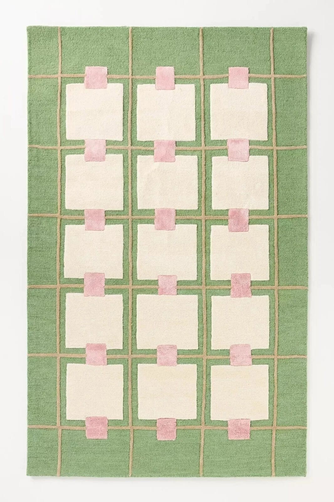Emerald Green Block Area Rug Greer Hand-Tufted Wool Rug - Elegant Taupe 8x10 3x5 gallery