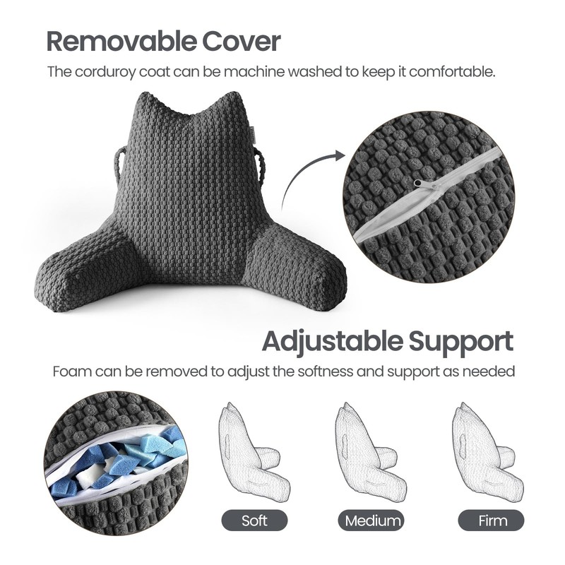 Standard Reading Pillow for Bed Sitting Up, Backrest Pillow with Shredded Mem... gallery