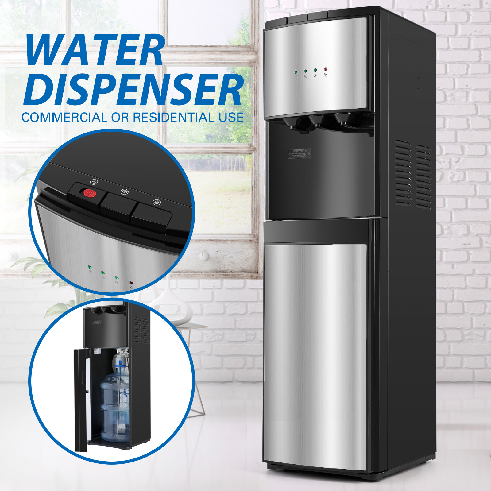 5 Gallon Bottom Loading Water Cooler Dispenser Stainless Steel Child Safety Lock gallery