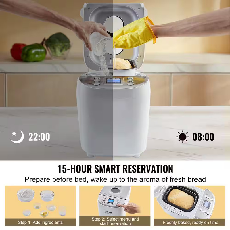15-In-1 3LB Bread Maker, Programmable Digital Bread Machine, 3-Loaf Sizes, 3-Cru gallery