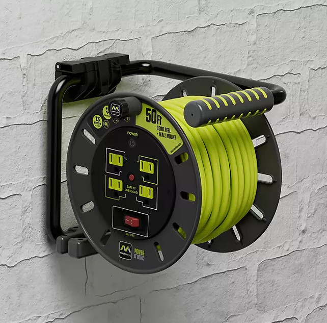 Masterplug 50ft Extension Cord Reel with 4 Sockets & Wall Mount - 13A Power gallery
