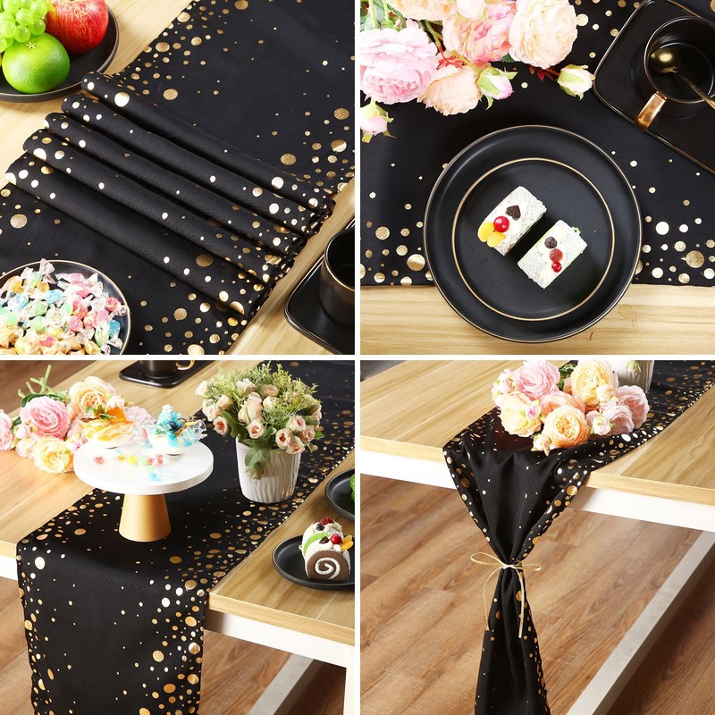 4 Pack Black and Gold Table Runner Decorations 12 x 108 Inch Sequin Rectangular gallery