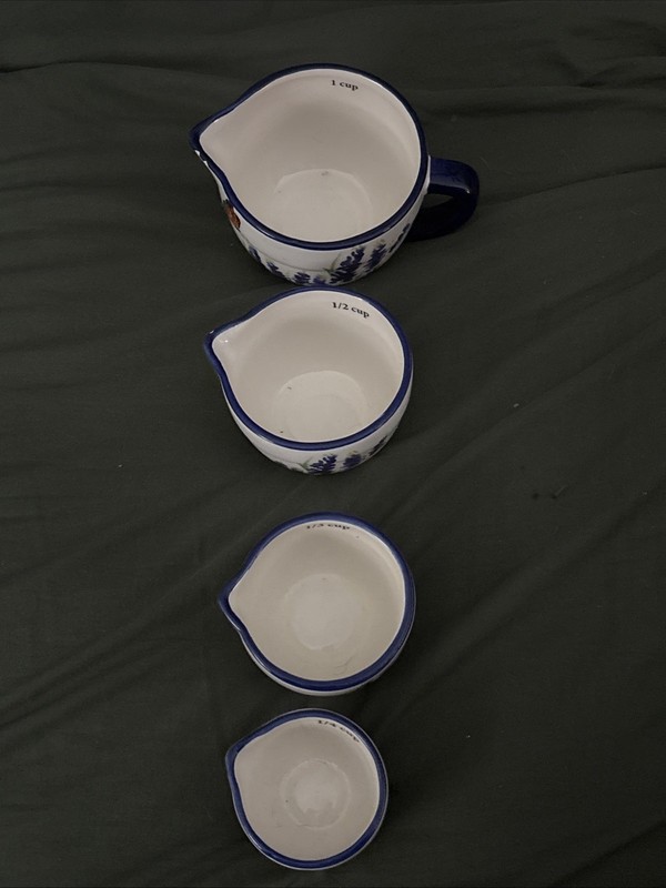 Haven Key Ceramic Nesting Measuring Cups Handpainted Blue White Florals Cottage gallery