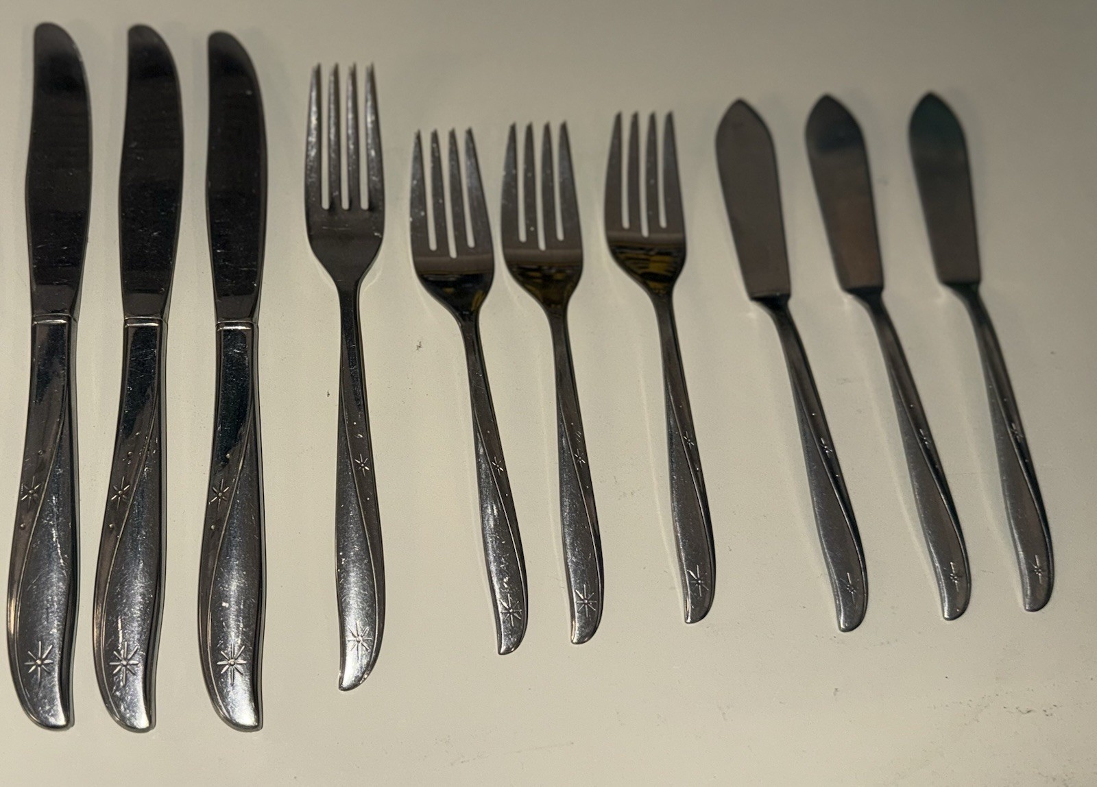 Oneida Community “TWIN STAR” Stainless Flatware Atomic Starburst~MCM~Lot 10 Pcs gallery