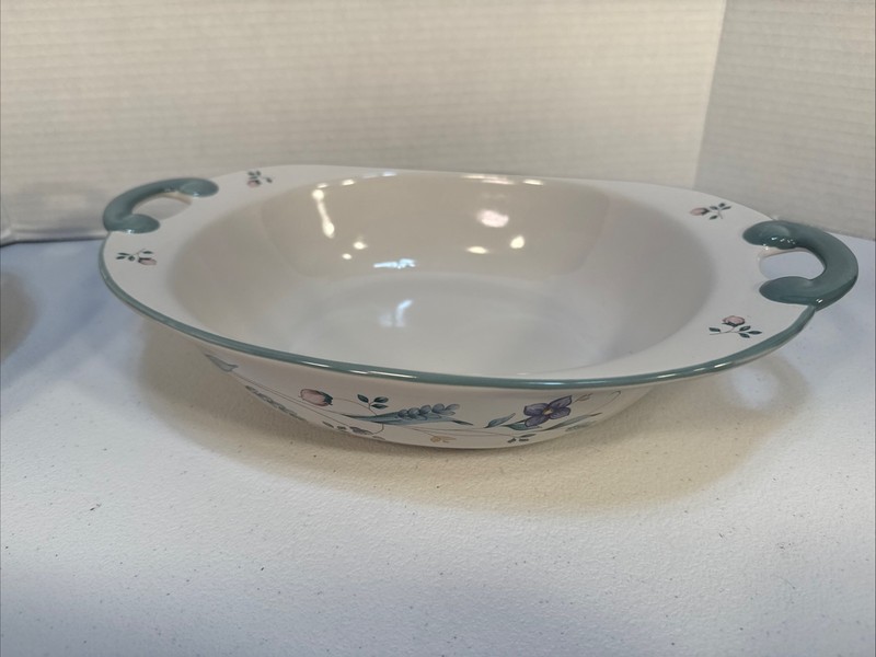 Pfaltzgraff April Oval Serving Dish Set of 3 White Floral Stoneware Purple Teal gallery