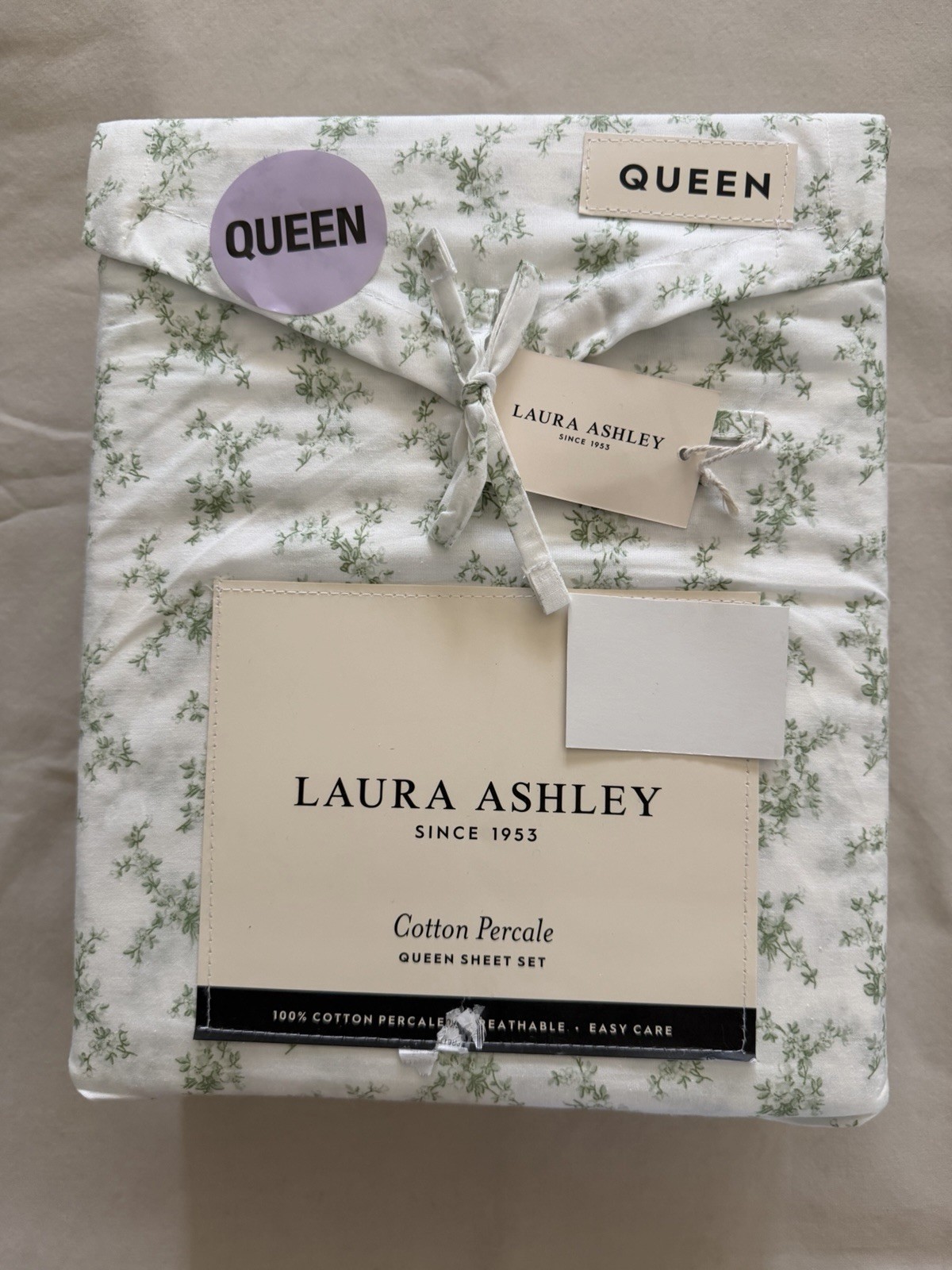 NEW 4pc Laura Ashley Queen Sheet Set Cottage Floral PRETTY TOSS Green & White gallery