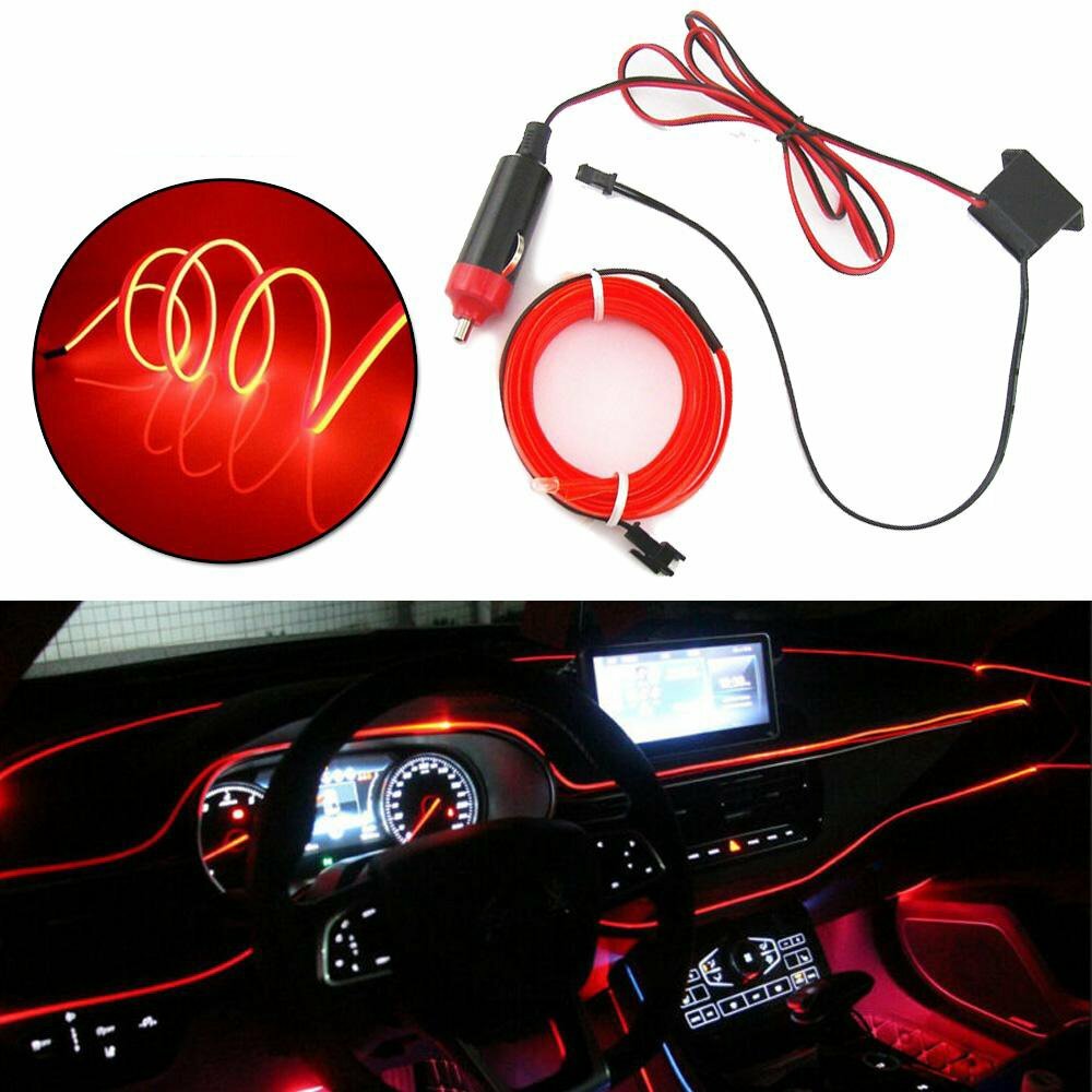 Universal Car LED Wire String Strip Interior Decorative Atmosphere Light Red 5M gallery