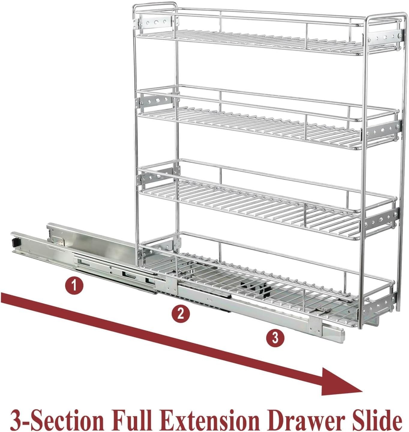 NEW 4 Tier Pull Out Kitchen Spice Rack Cabinet Slide Out Slim Wire Storage 5W21D gallery