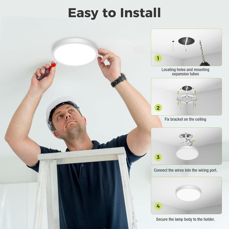 LED Flush Mount Ceiling Light Dimmable 3000K 3500K 1500LM White 7Inch 15W gallery