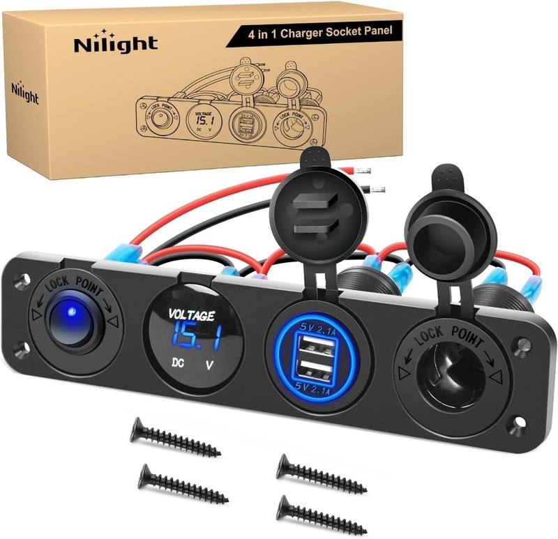 Versatile 4 in 1 Panel: USB, 12V Socket & LED Voltmeter - Safety & Convenience gallery