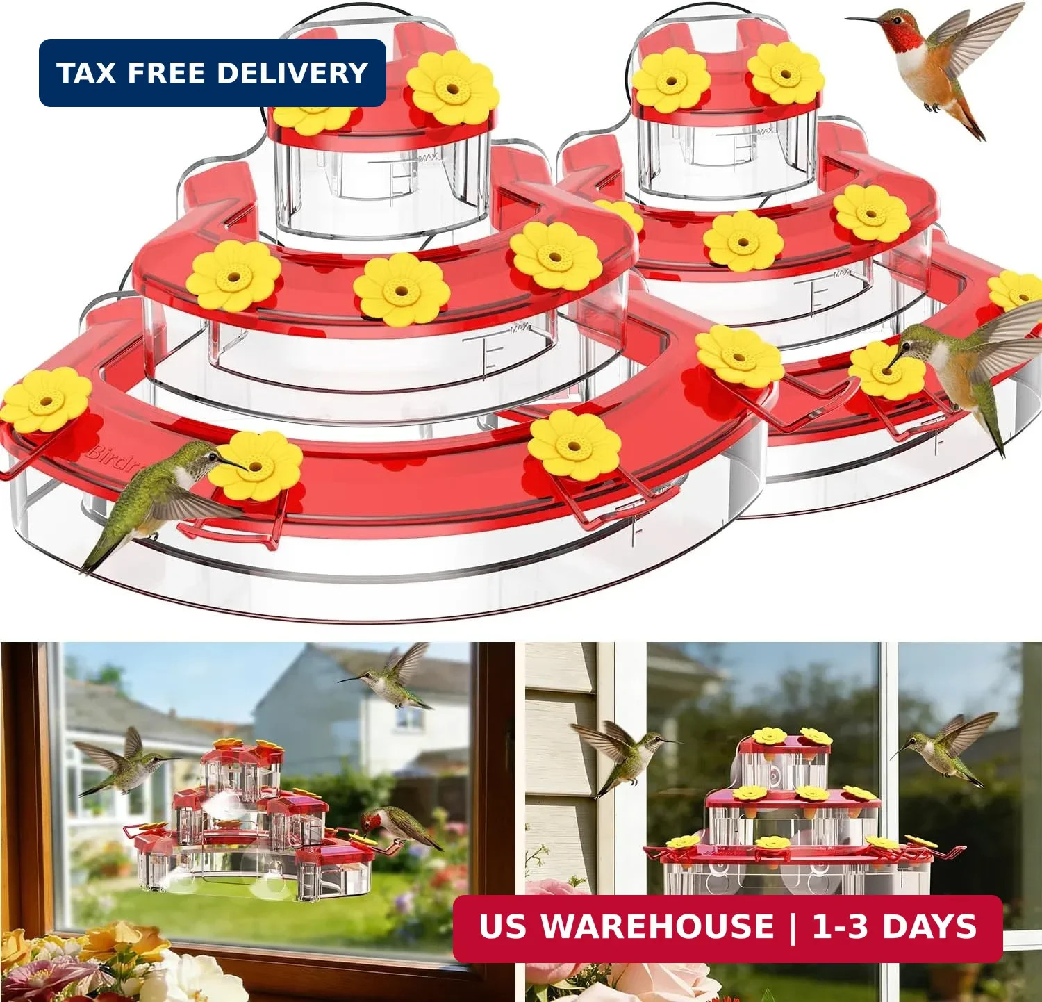 Birdream Hummingbird Feeders for Window, 2 Pack-18oz Suction Cup Hummingbird Fee gallery