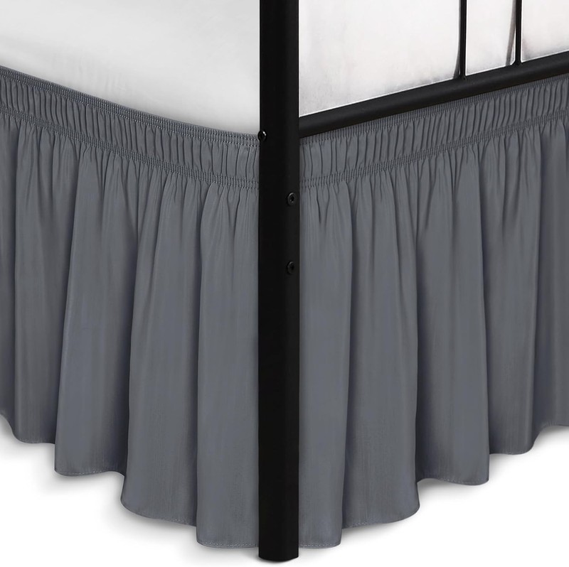 Queen Bed Wrap Around Skirt Split Corners Elastic Dust Ruffle Polyester Dark ... gallery