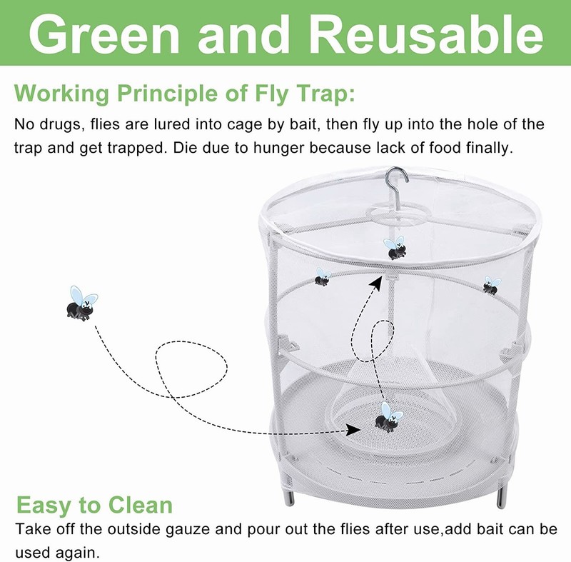 Trap Ranch Fly Cage Reusable Fly Catcher Killer Net Pest Bug Insert Auto Catch gallery