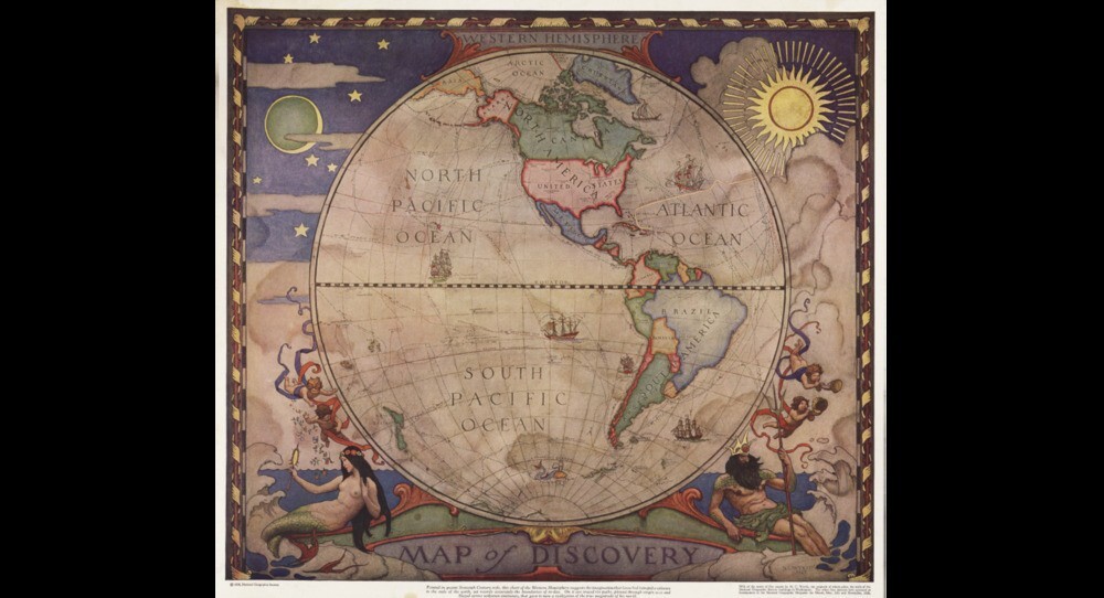 N.C. Wyeth – Western Hemisphere Map of Discovery – Vintage Art 1930s gallery
