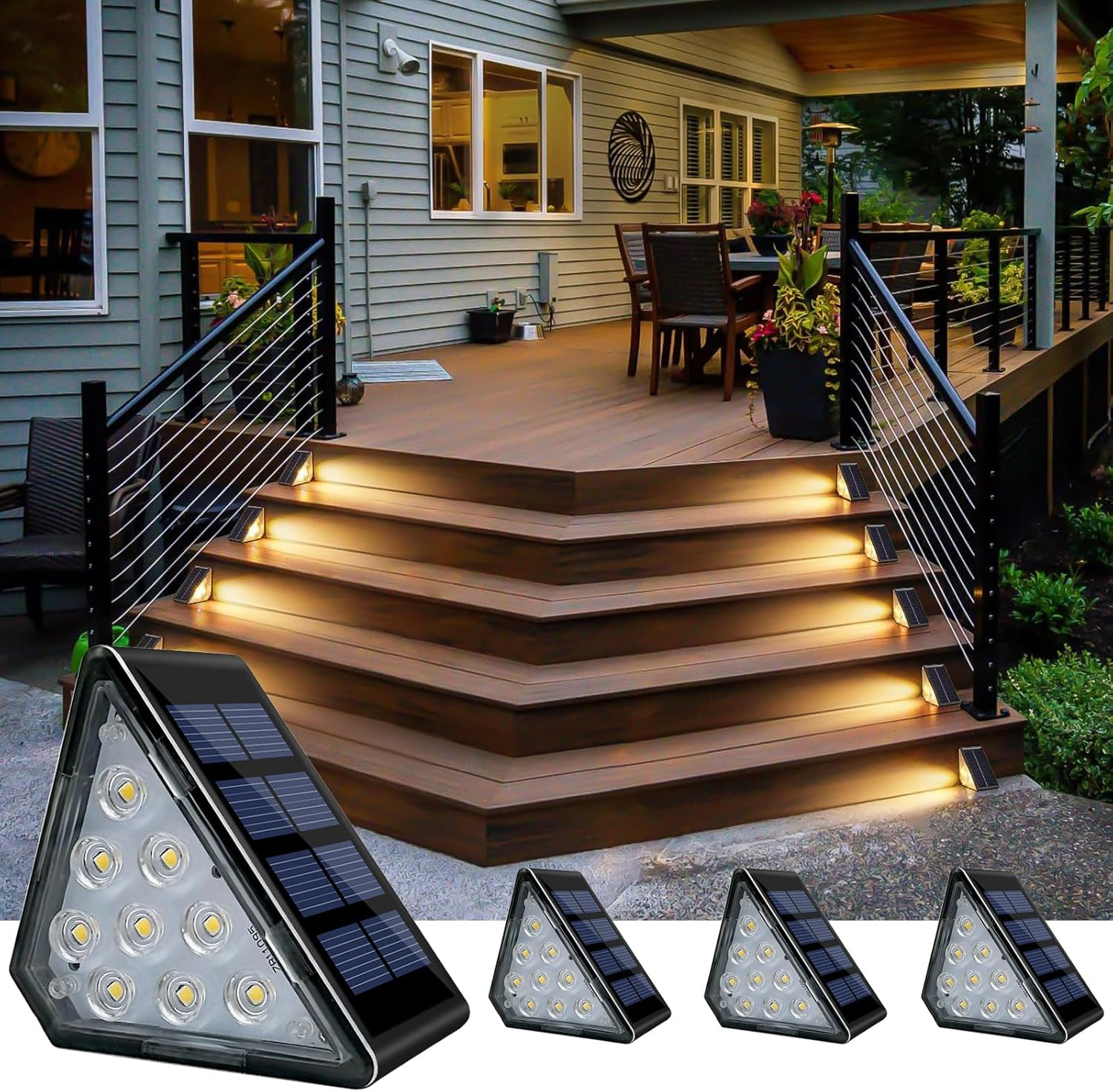 Solar Step Lights, Stair Fence Triangle Lights IP67 Outdoor Waterproof LED Deck gallery