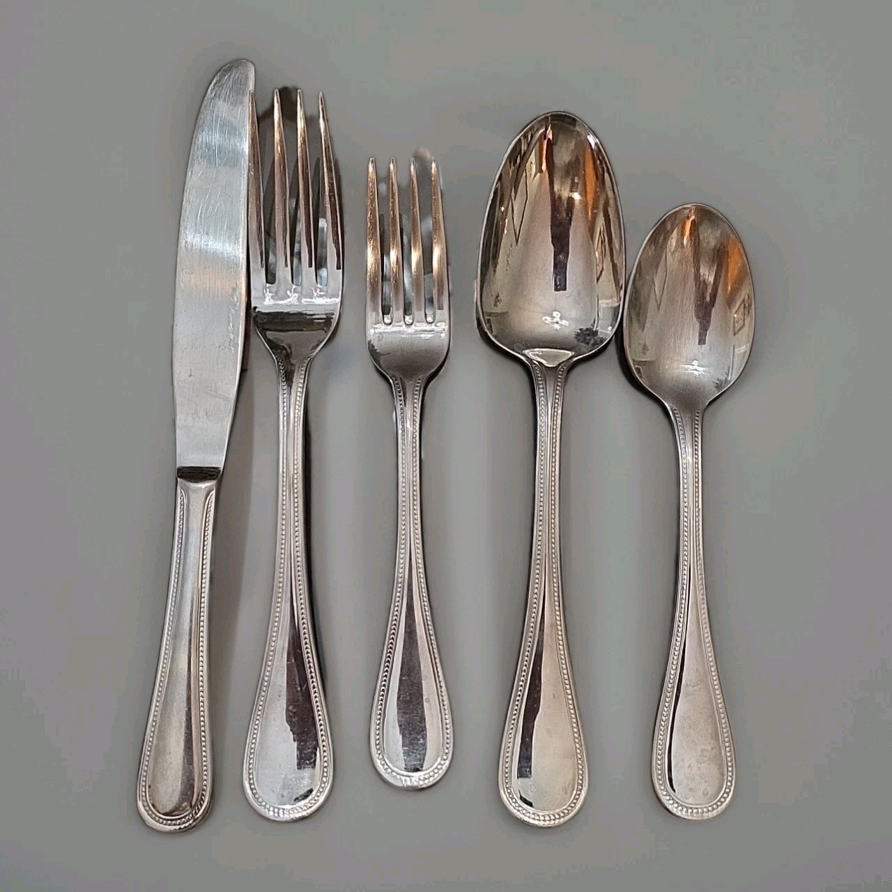 Pottery Barn PBN23 Stainless 18/8 Glossy Beaded KOREA Flatware 5pc Place Set gallery