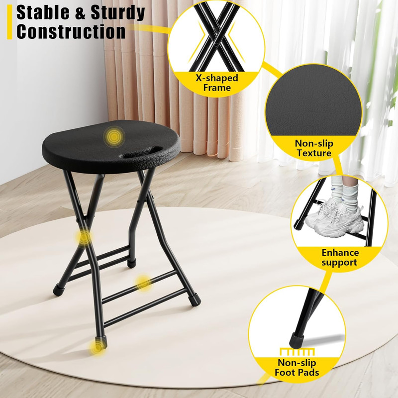 Folding Stool, 18 Inch Foldable Stool with Handle & Steel Frame, Pack of 2 Foldi gallery