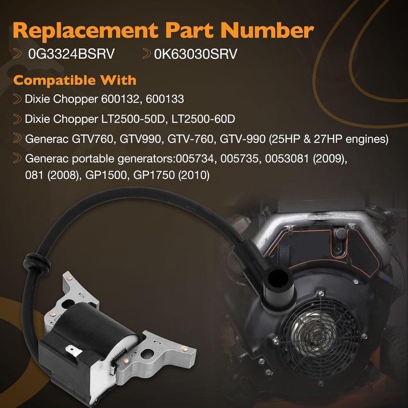 2-Pack Ignition Coil Module For Generac GTV760 GTV990 Dixie Chopper 0K63030SRV gallery
