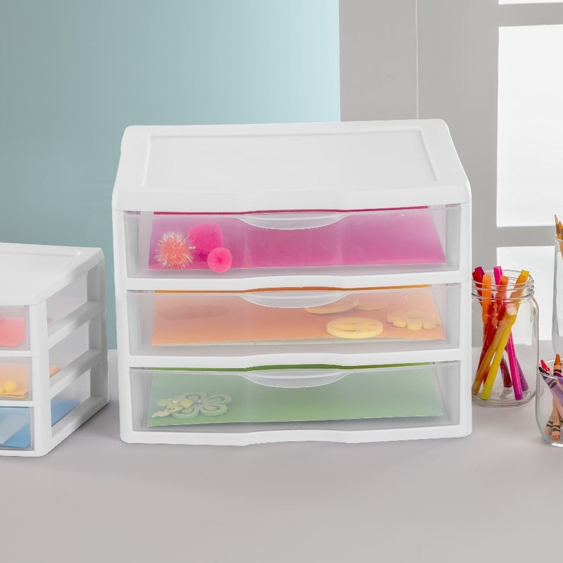 (2 pack) 3 Drawer Unit, Clear Plastic Countertop or Desktop Drawers, White gallery