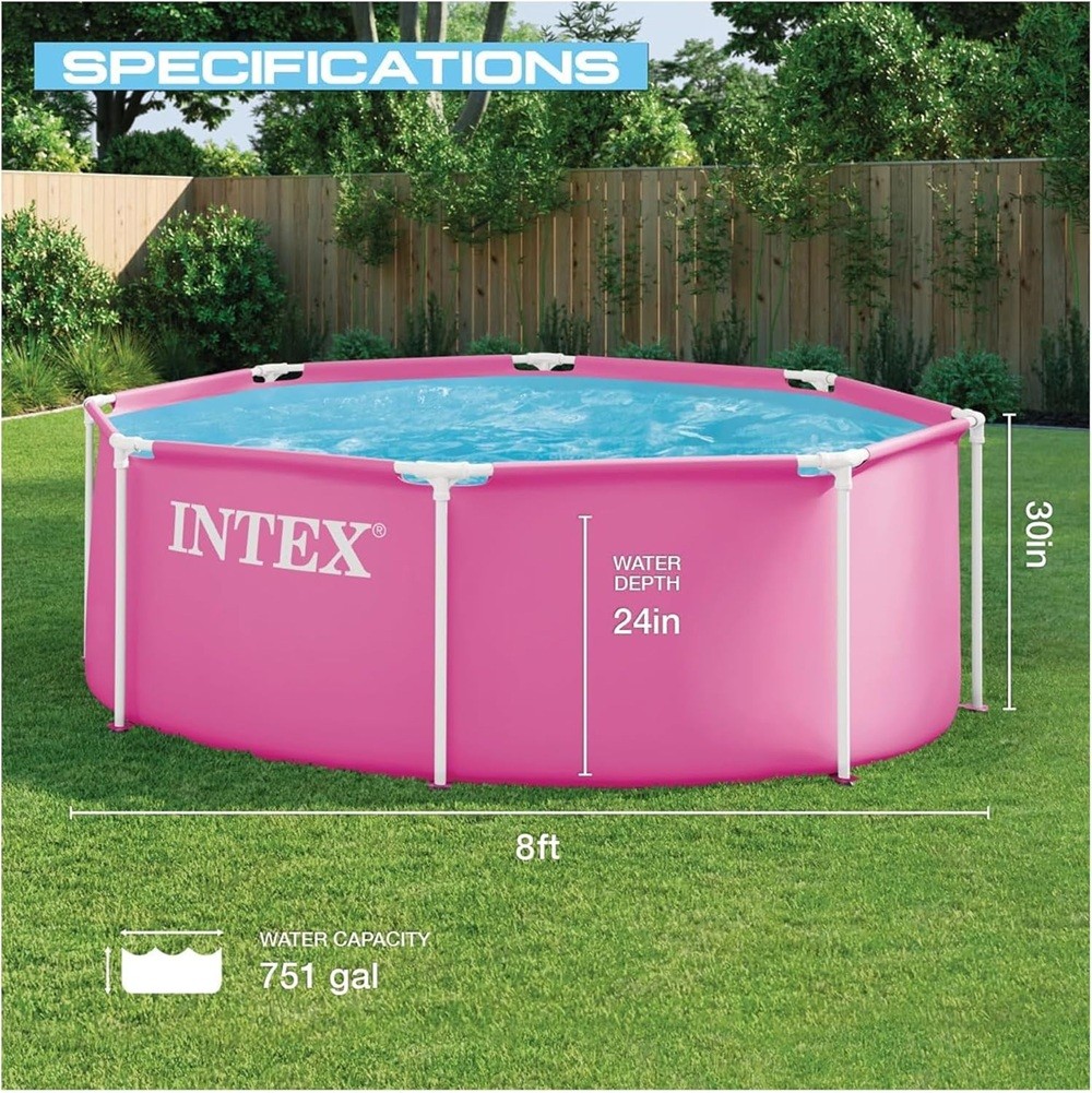 Intex 8FT X 30IN PINK Metal Frame Above Ground Swimming Pool Pump not Included gallery