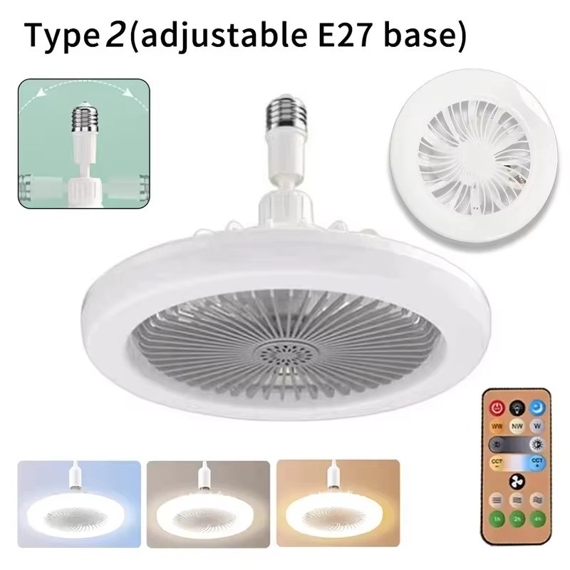 Fan For E27 Socket Light With Remote Ceiling Fan Adjustable Smart LED 3Speed AC gallery