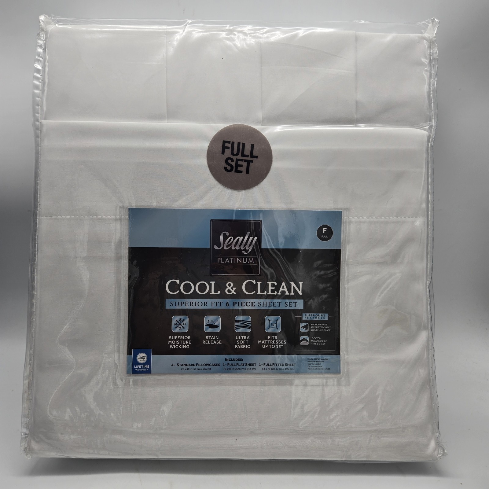 Sealy Cool & Clean Full Size Sheet Set White 6 Pc Platinum gallery