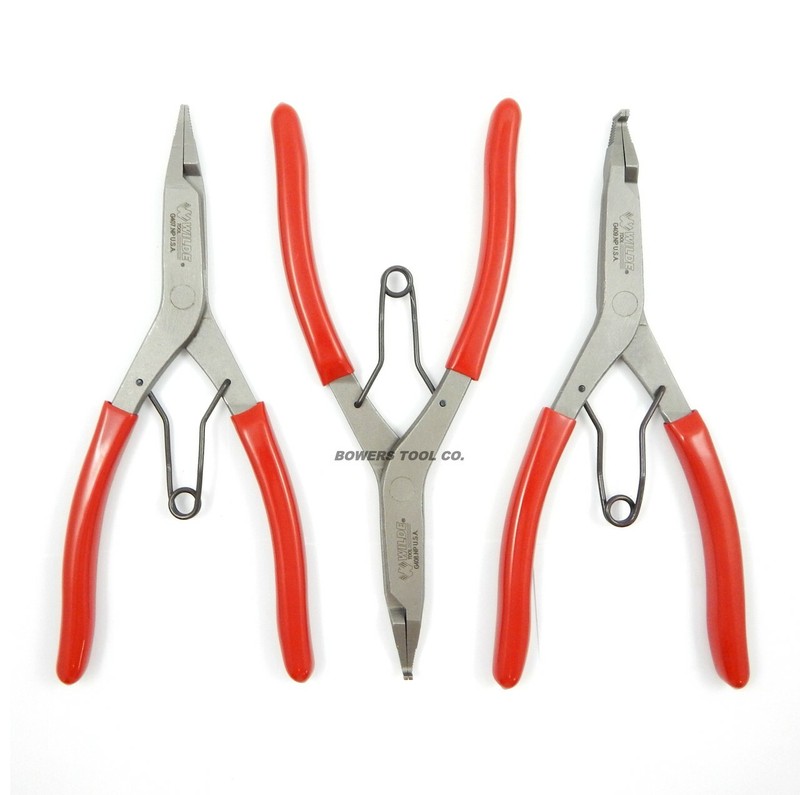 Wilde Lock Ring Pliers Set 3pc Straight Right Angle Thin Bent Curved 9" USA Made gallery
