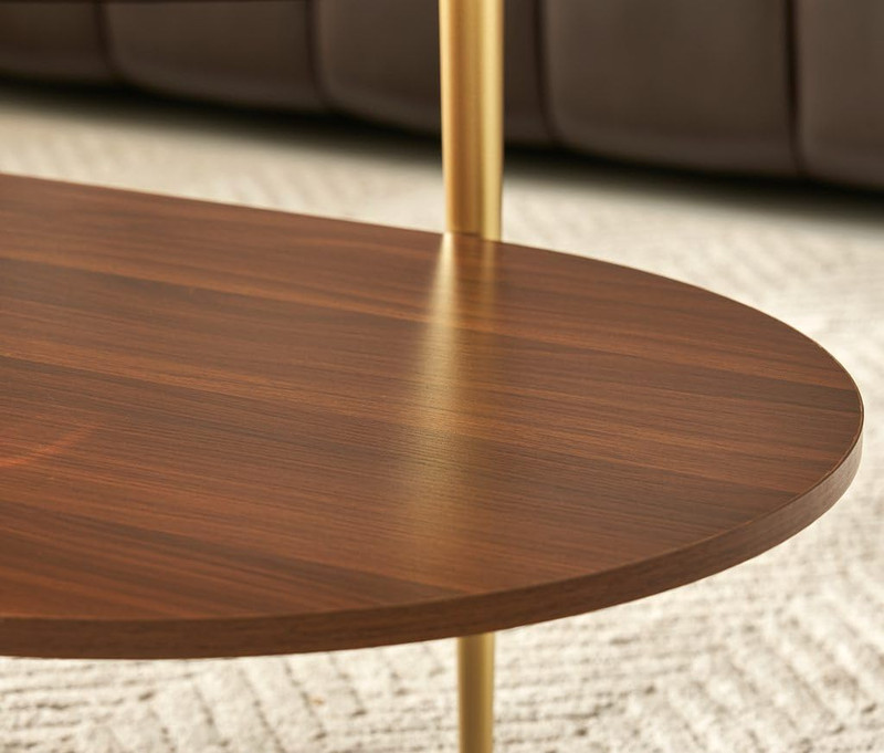Oval Rectangle Coffee Table with Amber Brown Glass Top, Mid-Century Modern Coffe gallery