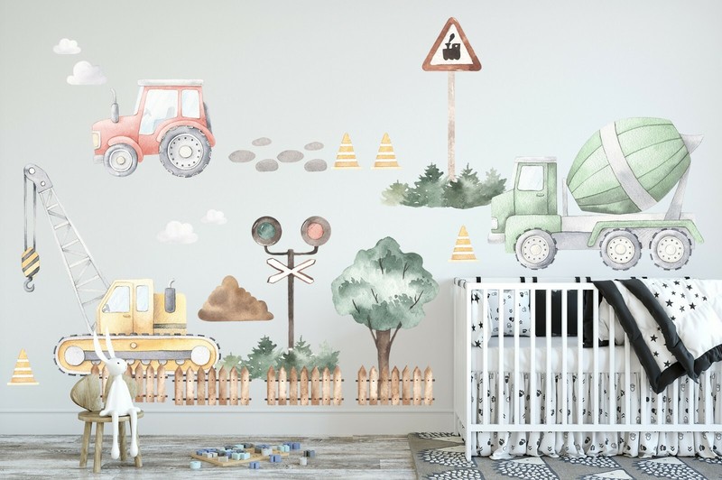 Construction Trucks Tractors Diggers Removable Wall Decal Sticker Boys Room Gift gallery