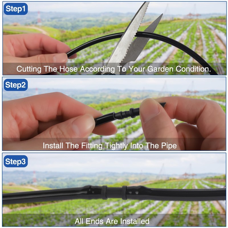 100 Pcs 1/4 Inch Drip Irrigation Quick Connect Couplers Black Fittings gallery