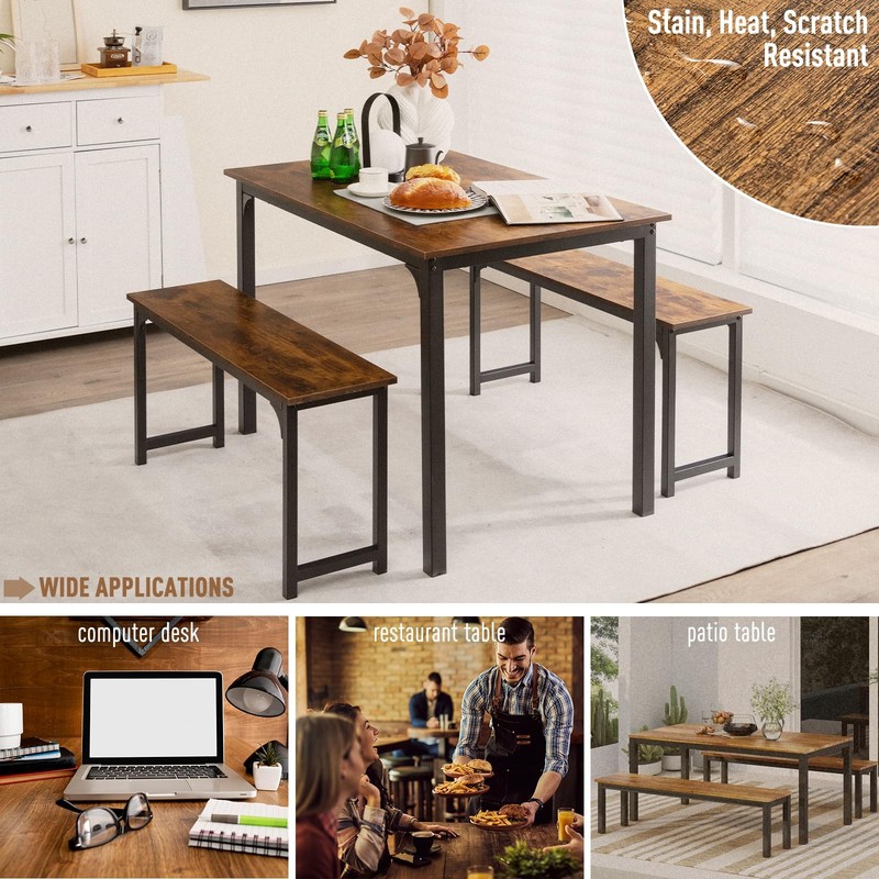 Dining Table Set for 4, 3-Piece Kitchen Table with 2 Benches, 43.5’’ Space Sa... gallery