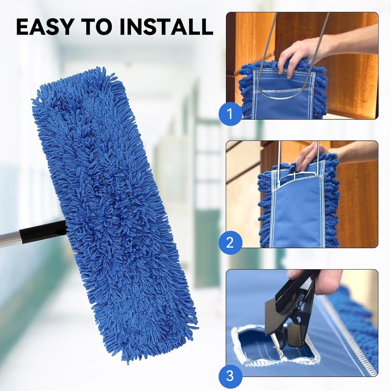 Dust Mop Head Replacement 24 Inch Blue Microfiber 3 Pack Commercial Sweeper gallery